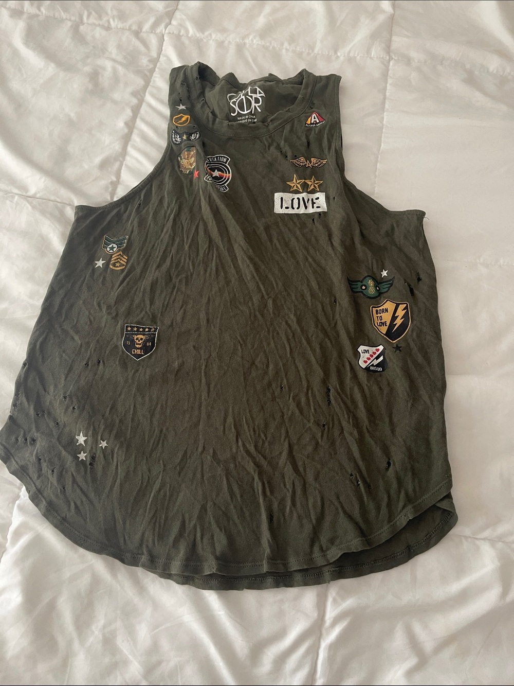 Military Patch Olive Sleeveless Tank Top